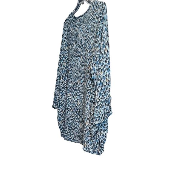 COCOMO WOMAN LONG ROLL TAB SLEEVE V-NECK TUNIC TOP, WOMENS, 3X, BLUE BLACK TAN - Picture 5 of 10